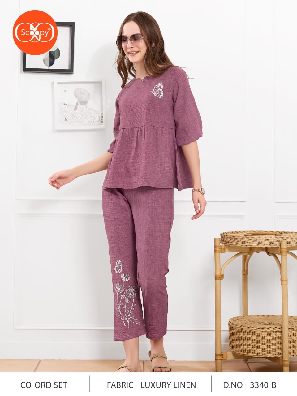 #Scoopy Nightwear Linen Cotton Co Ord Set