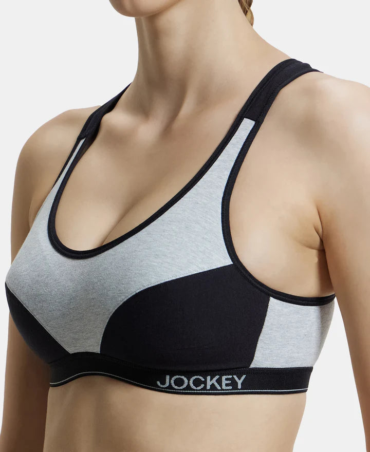 #1378 Jockey Wirefree Padded Super Combed Cotton Elastane Stretch Full Coverage Racer Back Active Bra with Stay Fresh and Moisture Move Treatment