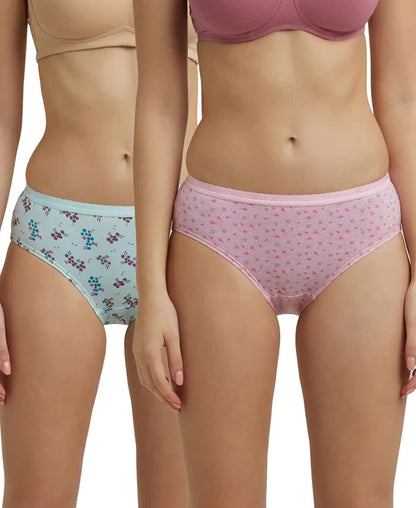 #1523 Jockey High Coverage Super Combed Cotton Mid Waist Hipster with Ultrasoft Exposed Waistband and StayFresh Treatment (Light Print Ass. Pack of 2)