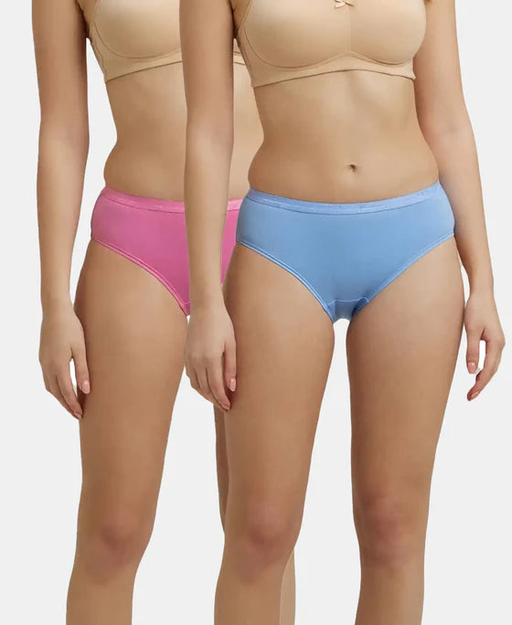 #1523 Jockey High Coverage Super Combed Cotton Mid Waist Hipster with Ultrasoft Exposed Waistband and StayFresh Treatment (Light Ass. Pack of 2)