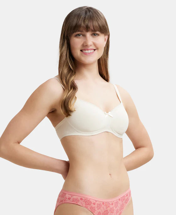 #1723 Jockey Women's Wirefree Padded Super Combed Cotton Elastane Stretch Medium Coverage With Lace Styling T-Shirt Bra