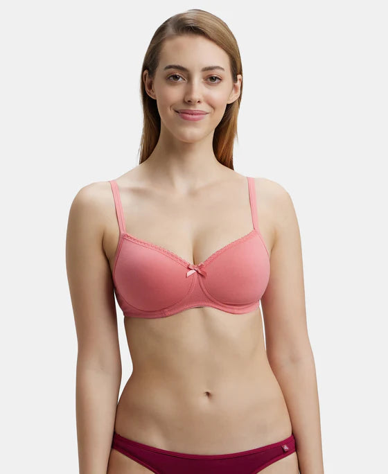 #1723 Jockey Women's Wirefree Padded Super Combed Cotton Elastane Stretch Medium Coverage With Lace Styling T-Shirt Bra