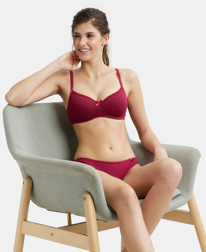 #1723 Jockey Women's Wirefree Padded Super Combed Cotton Elastane Stretch Medium Coverage With Lace Styling T-Shirt Bra