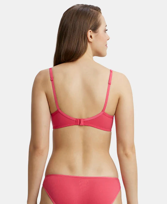 #1723 02 Jockey Women's Wirefree Padded Super Combed Cotton Elastane Stretch Medium Coverage With Lace Styling T-Shirt Bra