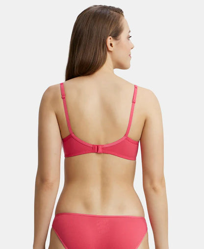 #1723 02 Jockey Women's Wirefree Padded Super Combed Cotton Elastane Stretch Medium Coverage With Lace Styling T-Shirt Bra