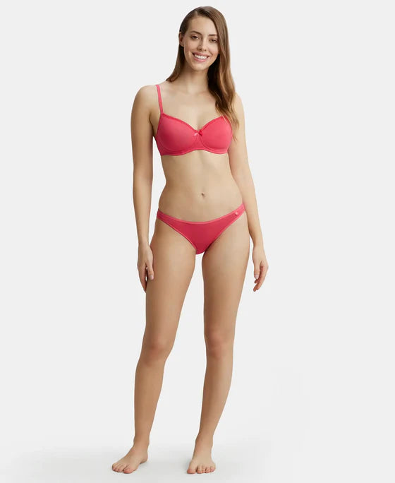 #1723 02 Jockey Women's Wirefree Padded Super Combed Cotton Elastane Stretch Medium Coverage With Lace Styling T-Shirt Bra
