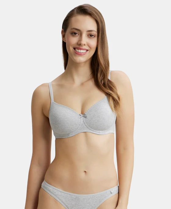 #1723 Jockey Women's Wirefree Padded Super Combed Cotton Elastane Stretch Medium Coverage With Lace Styling T-Shirt Bra