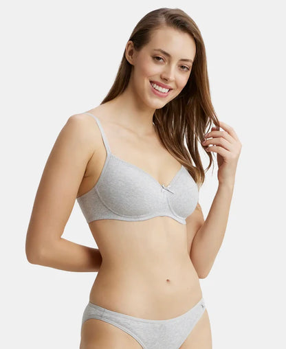 #1723 Jockey Women's Wirefree Padded Super Combed Cotton Elastane Stretch Medium Coverage With Lace Styling T-Shirt Bra