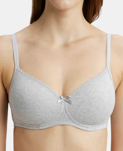 #1723 Jockey Women's Wirefree Padded Super Combed Cotton Elastane Stretch Medium Coverage With Lace Styling T-Shirt Bra
