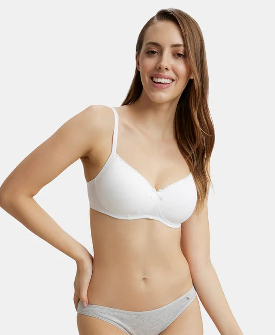#1723 Jockey Women's Wirefree Padded Super Combed Cotton Elastane Stretch Medium Coverage With Lace Styling T-Shirt Bra