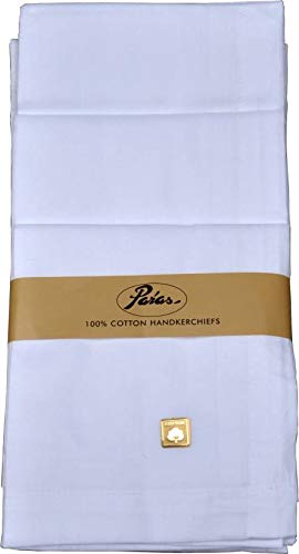 Paras Malmal Premium Cotton Pure White Handkerchief For Men, Casual Style - Pack of 12