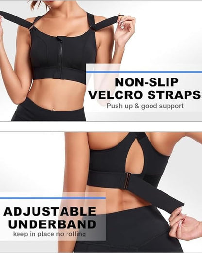 #SK04 High Impact Front-Zip Sports Bra – Adjustable & Supportive