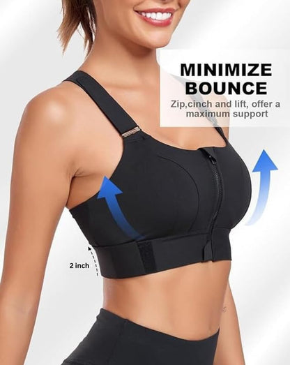 #SK04 High Impact Front-Zip Sports Bra – Adjustable & Supportive