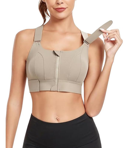 #SK04 High Impact Front-Zip Sports Bra – Adjustable & Supportive