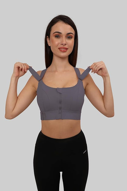 #SK04 High Impact Front-Zip Sports Bra – Adjustable & Supportive