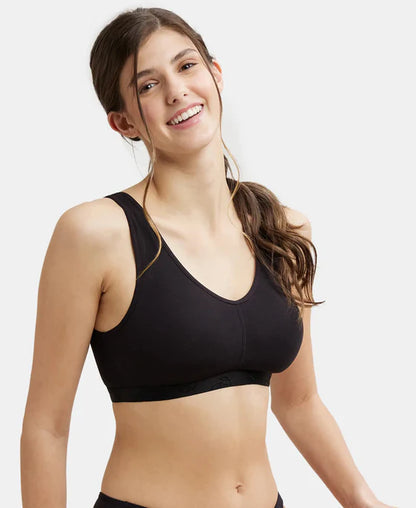 #ES04 Women's Wirefree Padded Super Combed Cotton Elastane Stretch Full Coverage Sleep Bra with Removable Pads and Ultrasoft Underband