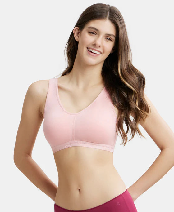 #ES04 Women's Wirefree Padded Super Combed Cotton Elastane Stretch Full Coverage Sleep Bra with Removable Pads and Ultrasoft Underband