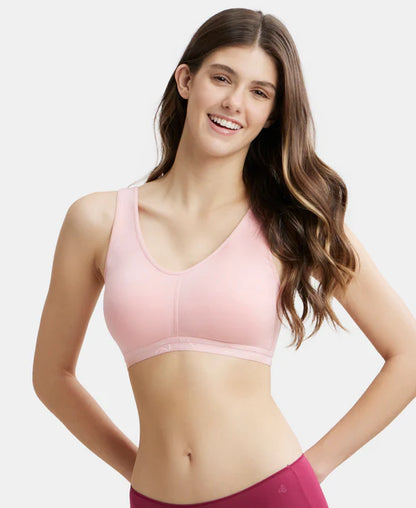 #ES04 Women's Wirefree Padded Super Combed Cotton Elastane Stretch Full Coverage Sleep Bra with Removable Pads and Ultrasoft Underband