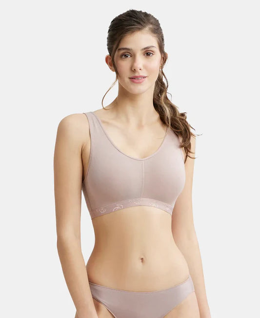#ES04 Women's Wirefree Padded Super Combed Cotton Elastane Stretch Full Coverage Sleep Bra with Removable Pads and Ultrasoft Underband