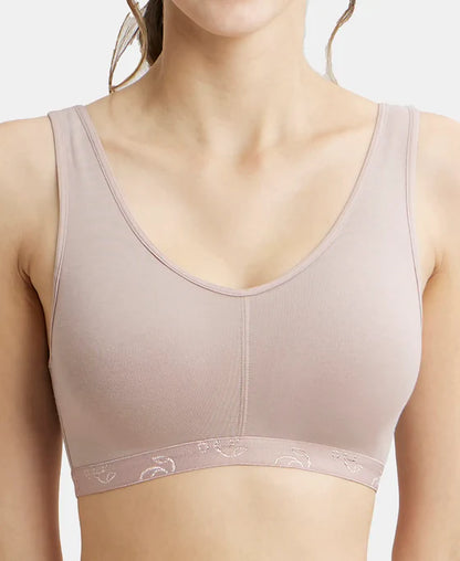 #ES04 Women's Wirefree Padded Super Combed Cotton Elastane Stretch Full Coverage Sleep Bra with Removable Pads and Ultrasoft Underband