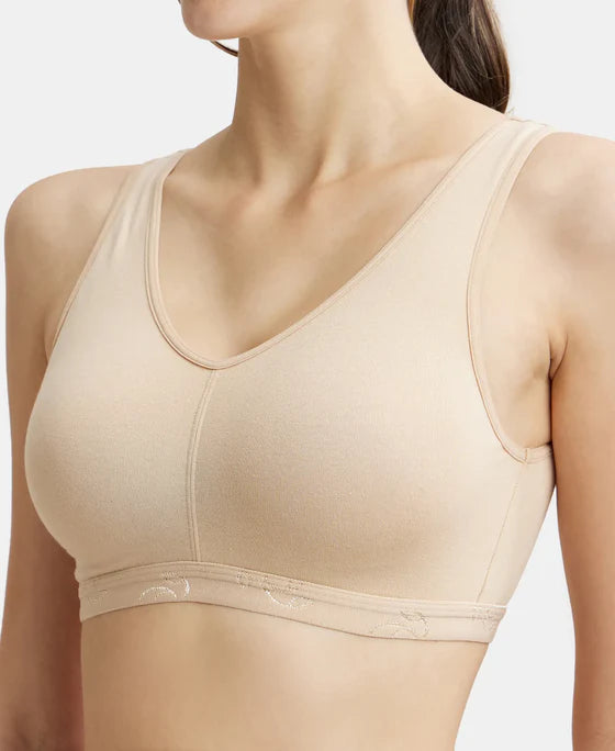 #ES04 Women's Wirefree Padded Super Combed Cotton Elastane Stretch Full Coverage Sleep Bra with Removable Pads and Ultrasoft Underband