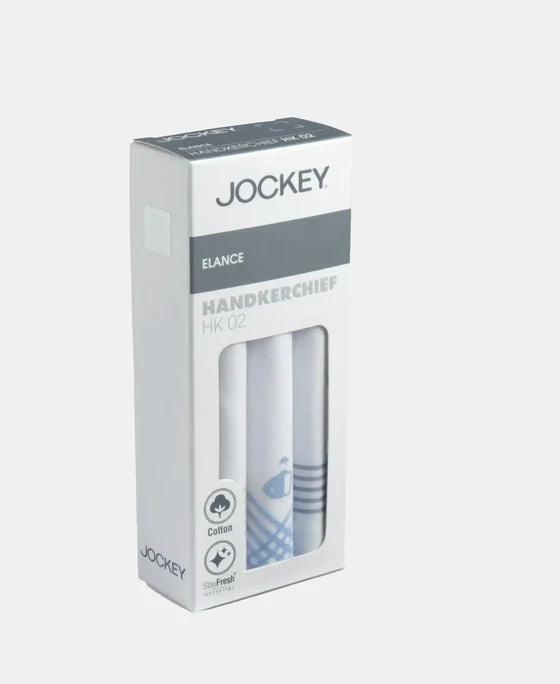 HK 02 Jockey Cotton Men White Casual Style Handkerchief Pack of 3