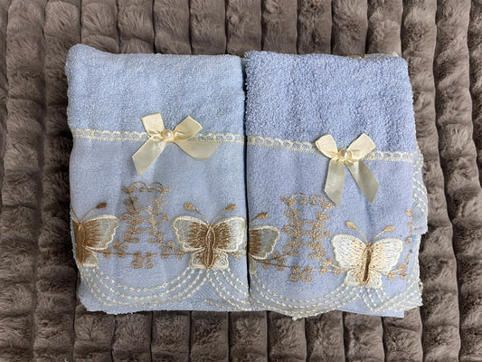 Luxury Butterfly Embroidered Towel Set – 2 Piece
